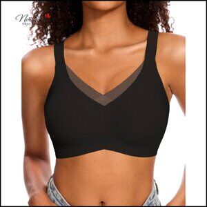 Wireless Full Coverage Seamless Padded T-Shirt Bra Bralette V Mesh Design